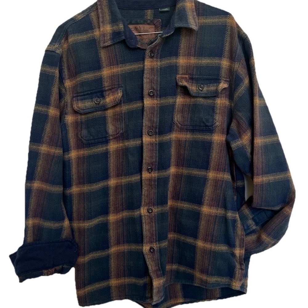Orvis Mens Large Flannel Shirt Jac Heavy Weight Cotton Plaid Shacket
